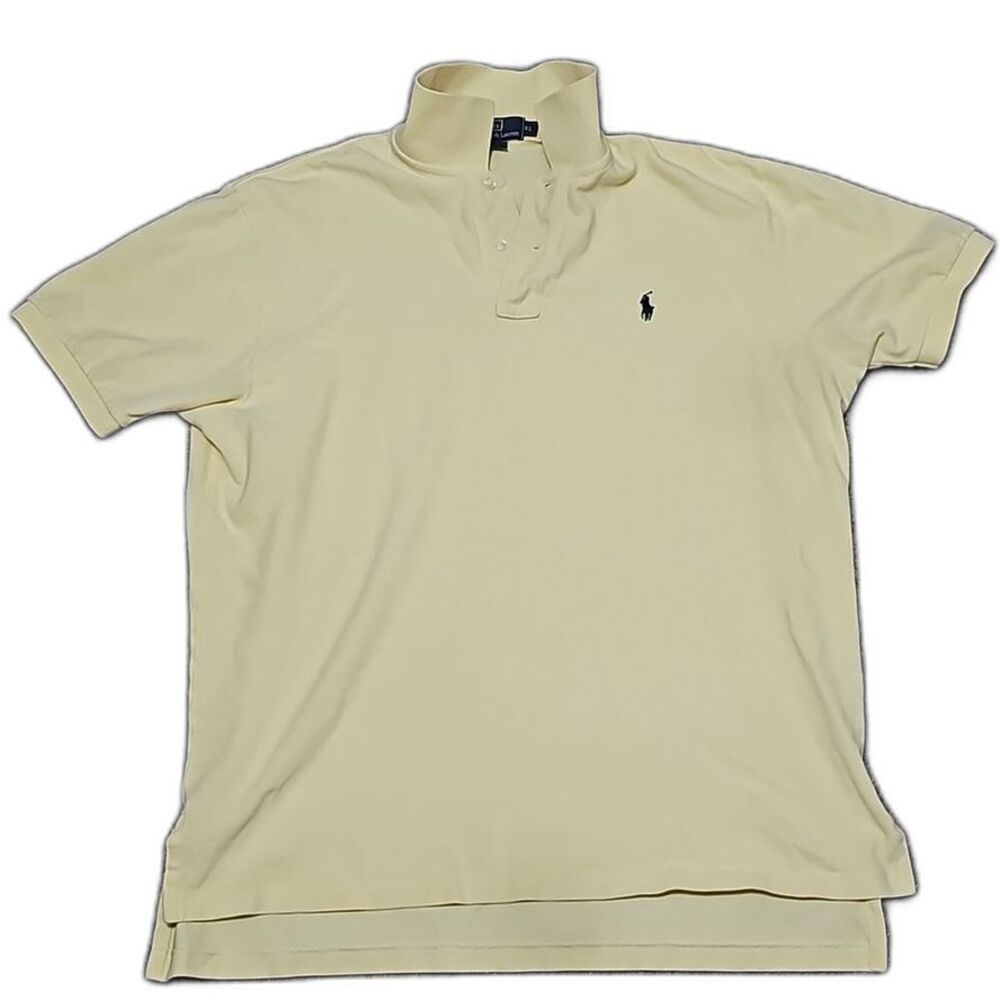 (Size-XL) Polo By Ralph Lauren Collared Shirt Yellow with Navy Blue Horse